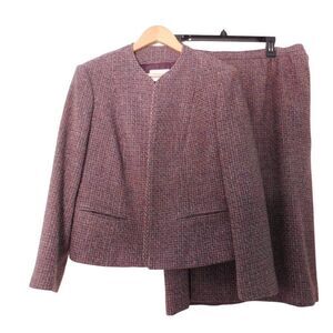 Vintage Pendleton Wool Suit Skirt Tweed Purple Pink Lined Midi Open‎ Front